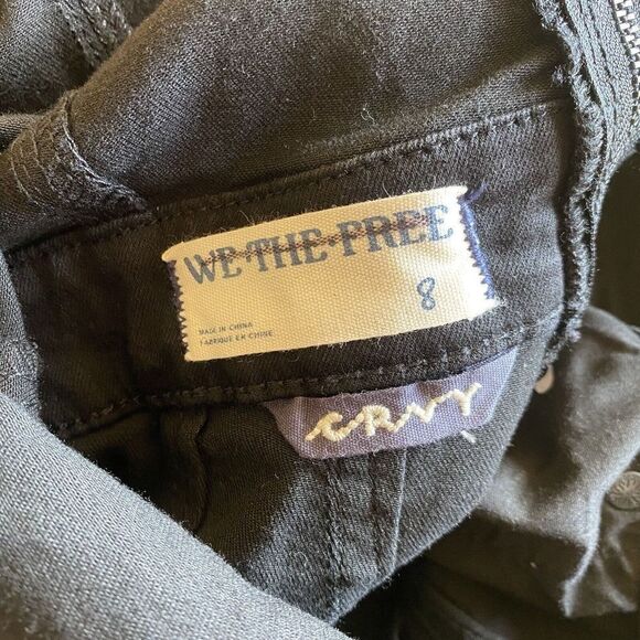 FREE PEOPLE Sz 8 CRVY SYDNEY HALTER DENIM JUMPSUIT BLACK Stretch Bell Bottom M - Picture 9 of 10